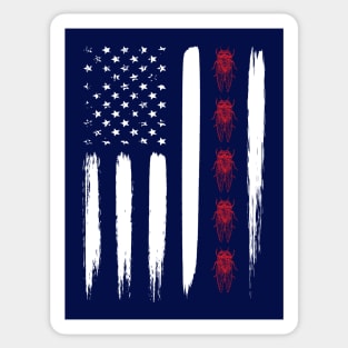 Cicada Line in Distressed US Flag for Cicada Reemergence Sticker